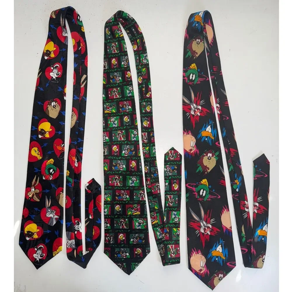 Vintage 90s Looney Tunes Mens Neck Tie Lot Bundle Novelty Work Office Teacher